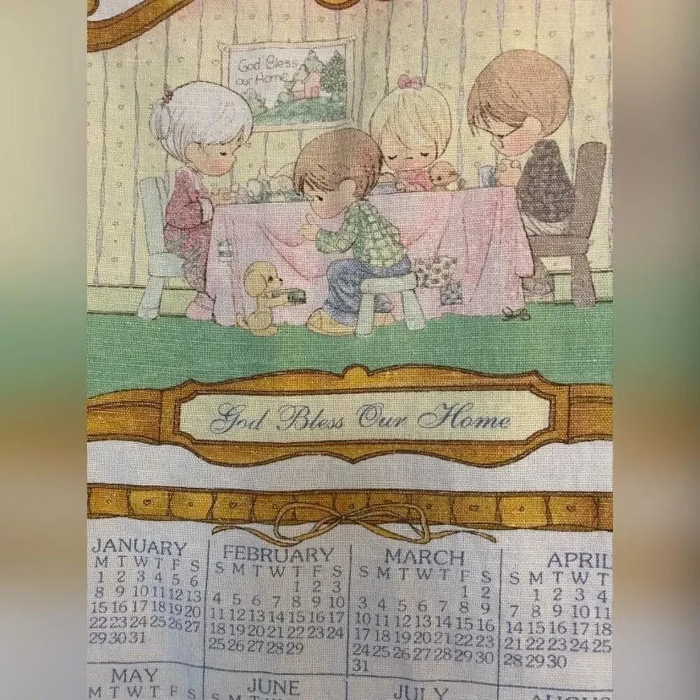Vintage 1996 Precious Moments God Bless Home Calendar Kitchen Tea Towel White